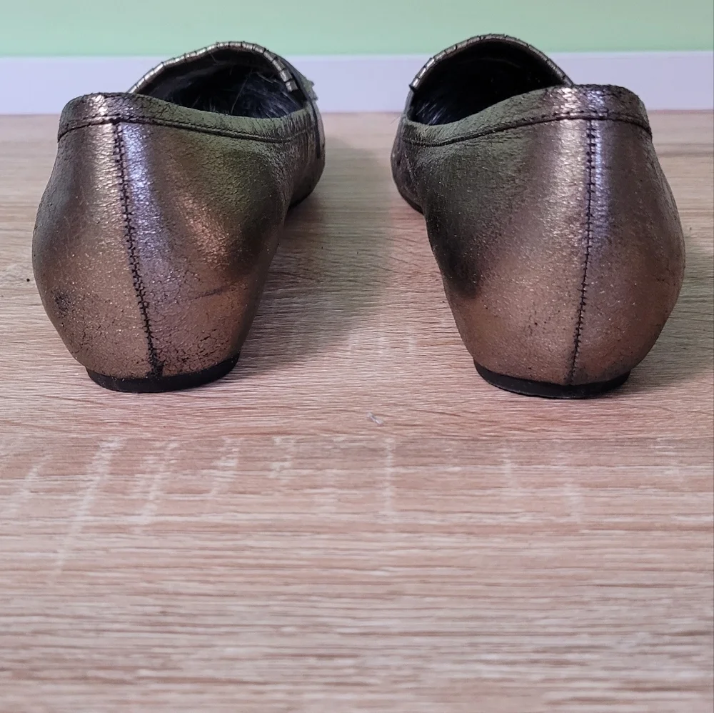 GOLD Tassel loafers size 9.5 Andrew Geller Coastal Grandma Fringe - Picture 3 of 7